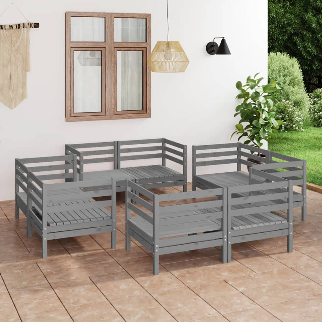 Vetonek Juego de muebles de jardín 8 piezas madera maciza de pino gris