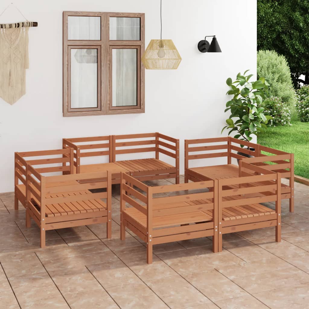 Vetonek Juego muebles de jardín 8 pzas madera maciza pino marrón miel