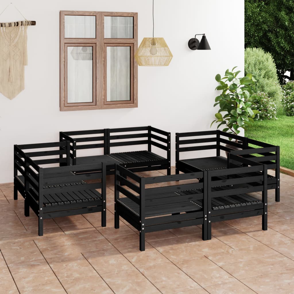 Vetonek Juego de muebles de jardín 8 piezas madera maciza de pino negro