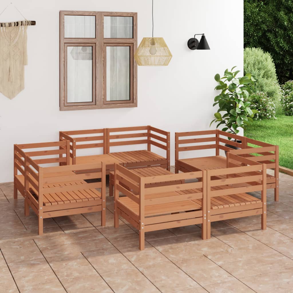 Vetonek Juego muebles de jardín 9 pzas madera maciza pino marrón miel