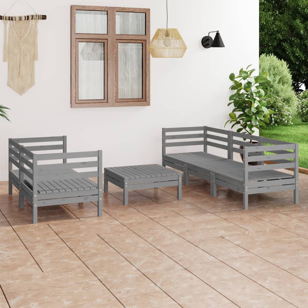 Vetonek Juego de muebles de jardín 6 piezas gris madera maciza de pino