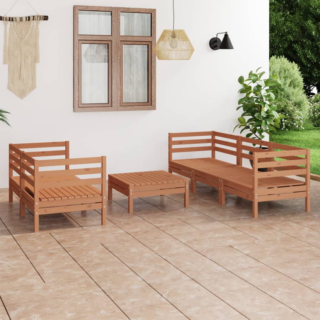 Vetonek Juego muebles de jardín 6 pzas madera maciza pino marrón miel