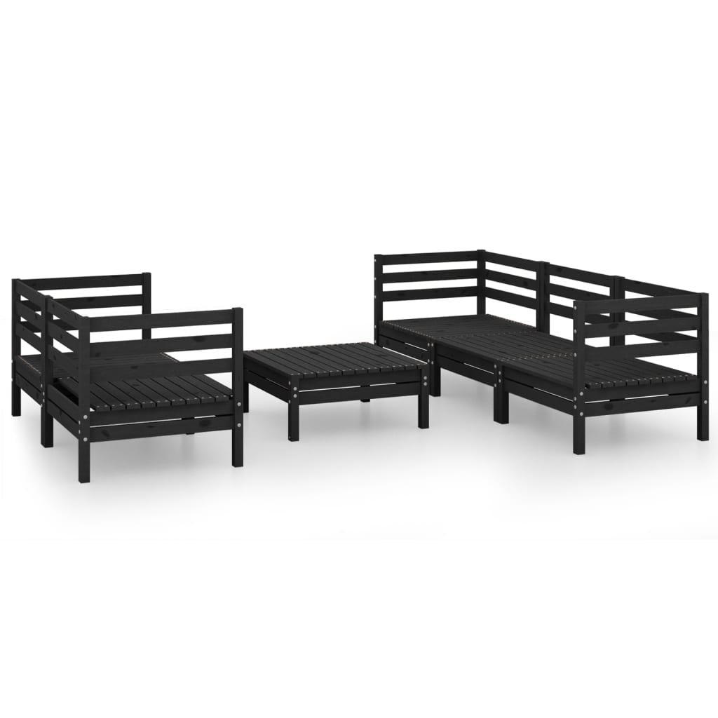 Juego de muebles de jardín 6 piezas negro madera maciza de pino vidaXL