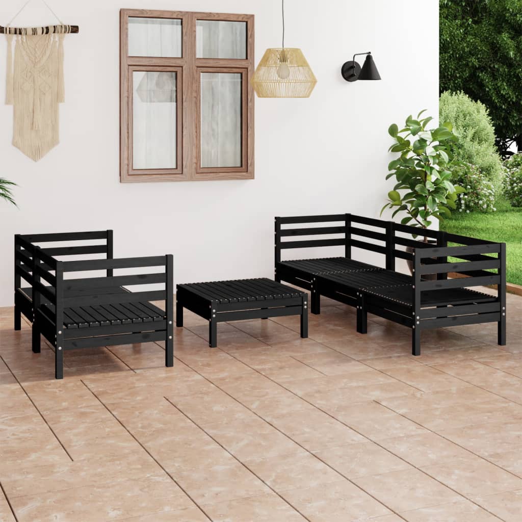 Vetonek Juego de muebles de jardín 6 piezas negro madera maciza de pino