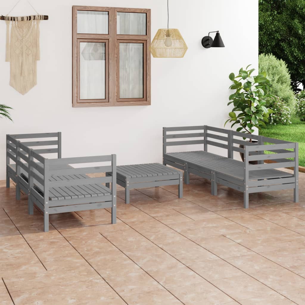 Vetonek Juego de muebles de jardín 7 piezas madera maciza de pino gris