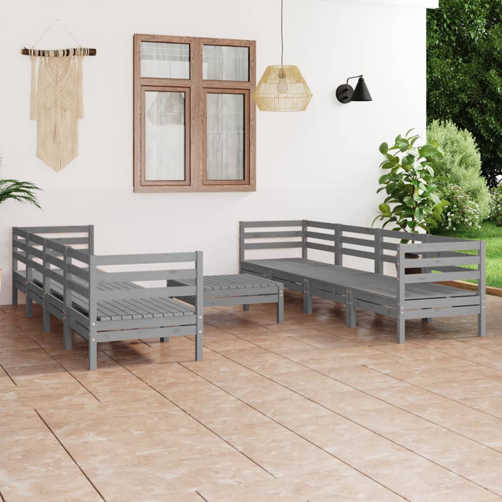 Vetonek Juego de muebles de jardín 9 piezas madera maciza de pino gris