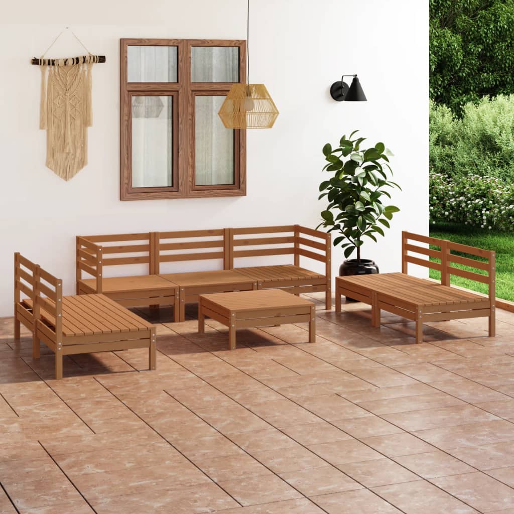 Vetonek Juego muebles de jardín 8 pzas madera maciza pino marrón miel