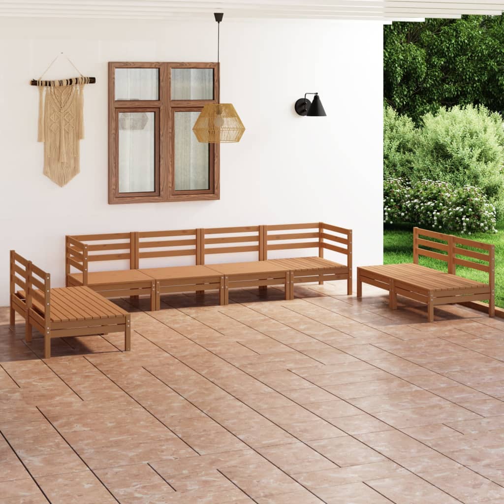 Vetonek Juego muebles de jardín 8 pzas madera maciza pino marrón miel