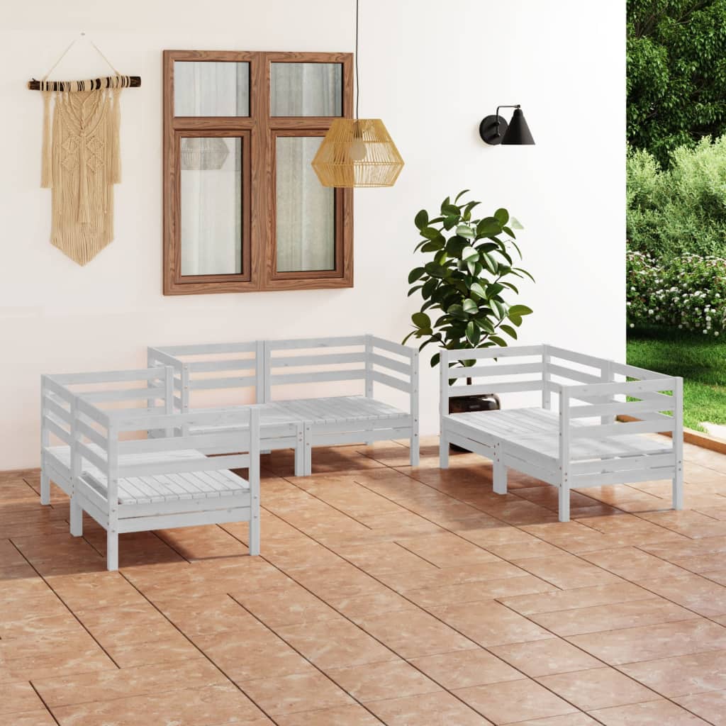 Vetonek Set de salón de jardín de 6 piezas blanco madera maciza de pino