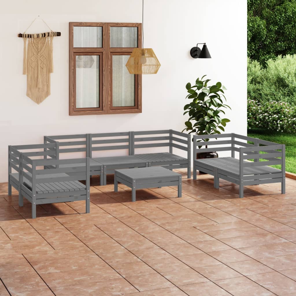 Juego de muebles de jardín 8 piezas madera maciza de pino gris vidaXL