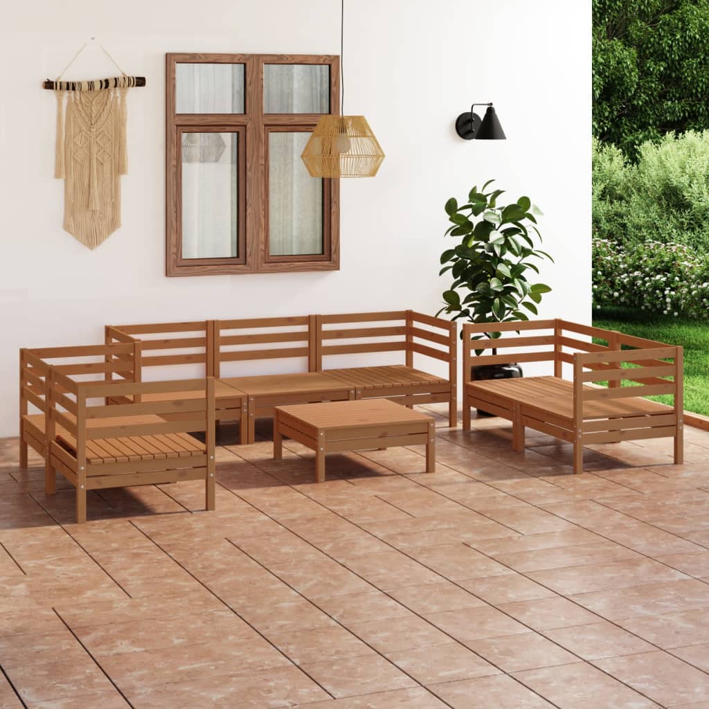 Vetonek Juego muebles de jardín 8 pzas madera maciza pino marrón miel