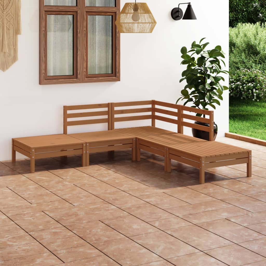 Vetonek Juego muebles de jardín 5 pzas madera maciza pino marrón miel