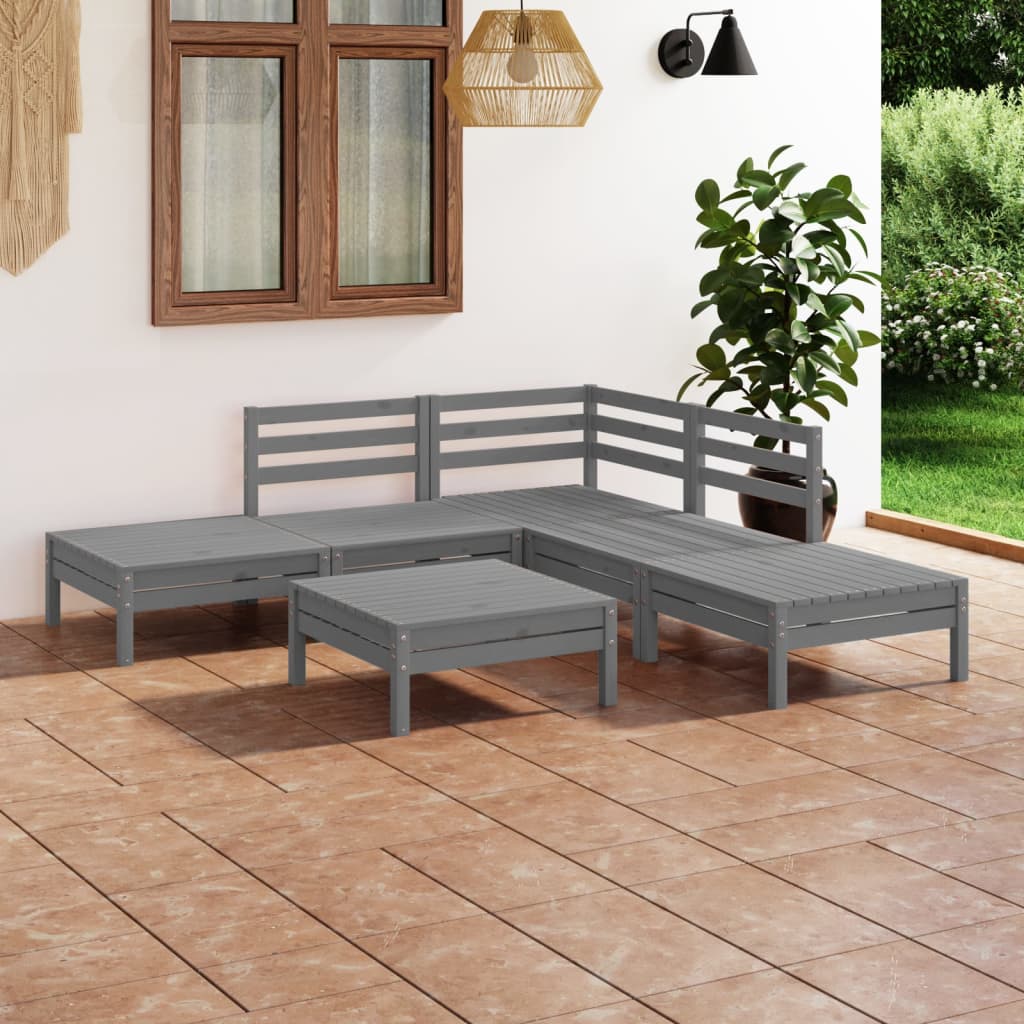 Vetonek Juego de muebles de jardín 6 piezas madera maciza de pino gris