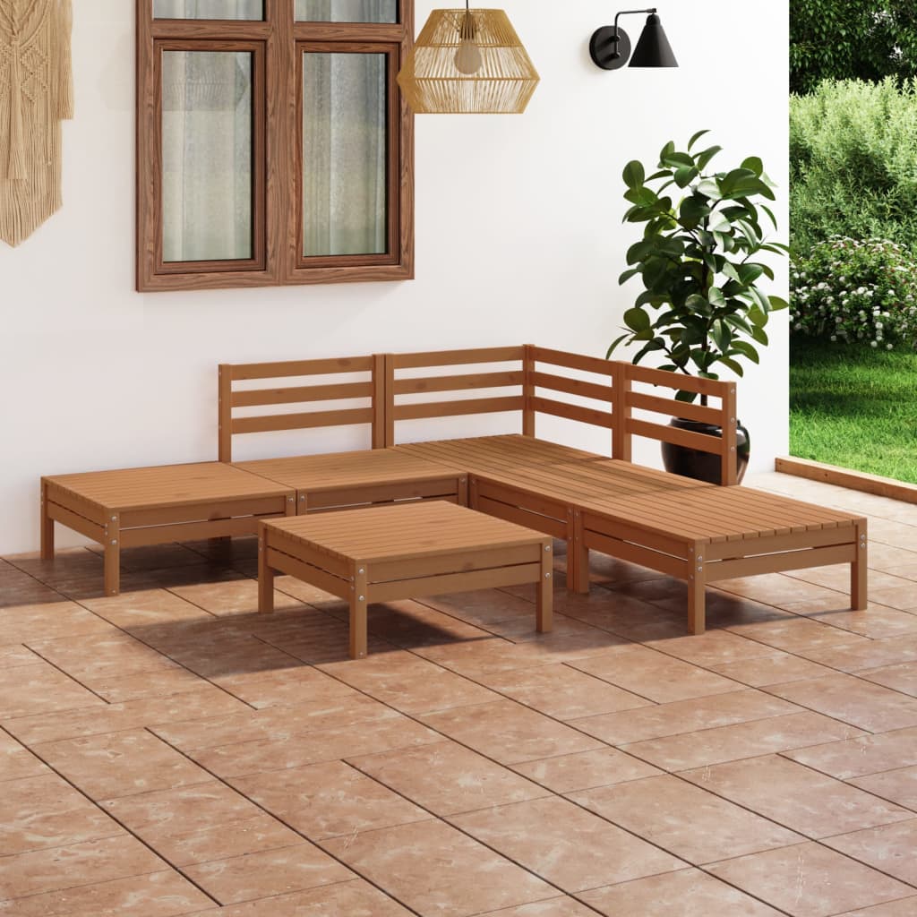 Vetonek Juego muebles de jardín 6 pzas madera maciza pino marrón miel