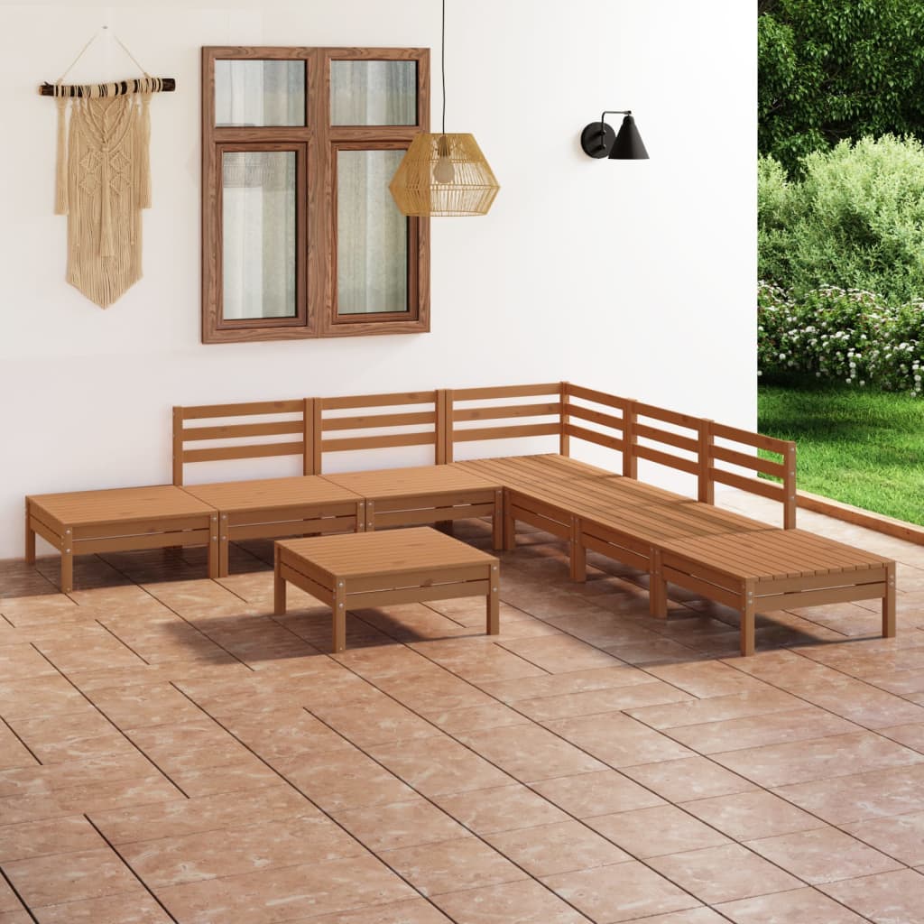 Vetonek Juego muebles de jardín 8 pzas madera pino maciza marrón miel