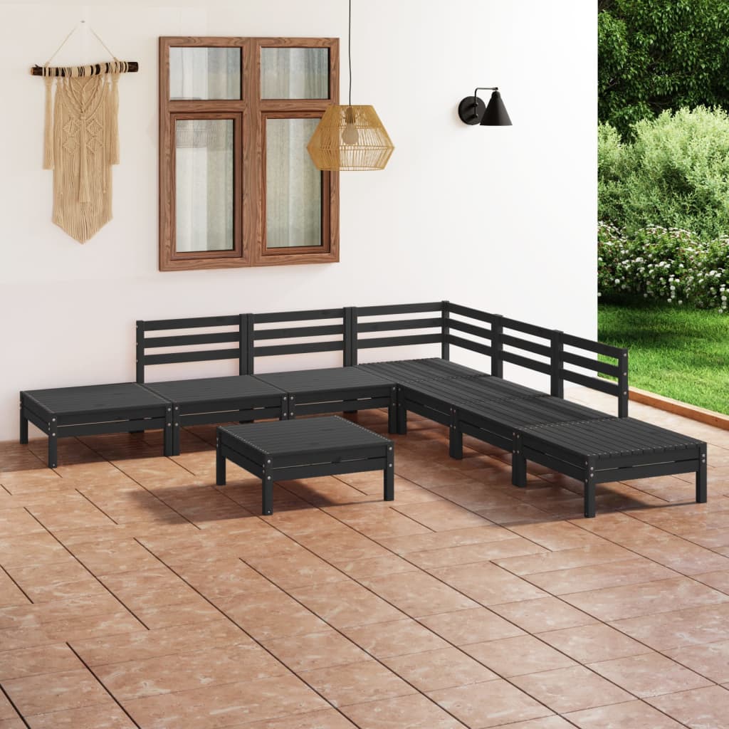 Vetonek Juego de muebles de jardín 8 pzas madera maciza de pino negro