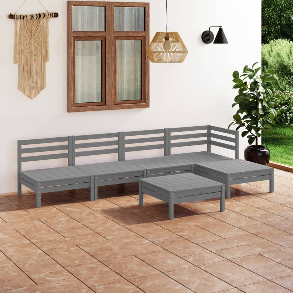 Vetonek Juego de muebles de jardín 6 piezas madera maciza de pino gris