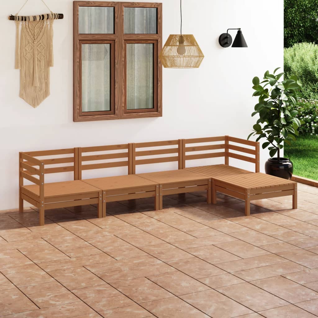 Vetonek Juego muebles de jardín 5 pzas madera maciza pino marrón miel