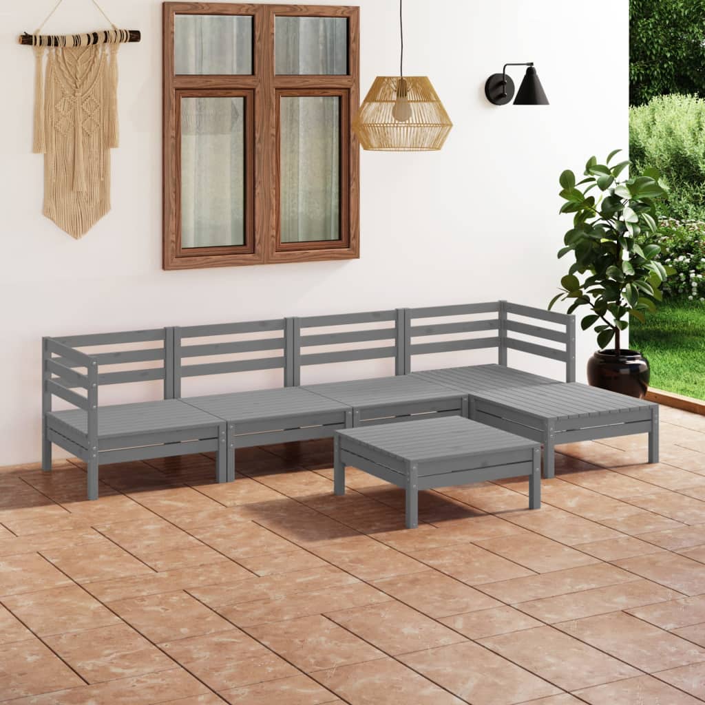 Vetonek Juego de muebles de jardín 9 piezas madera pino maciza gris