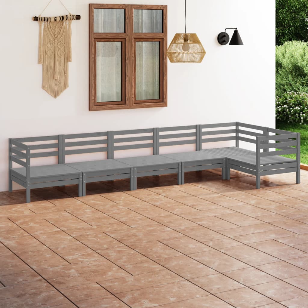 Vetonek Juego de muebles de jardín 6 piezas madera maciza de pino gris