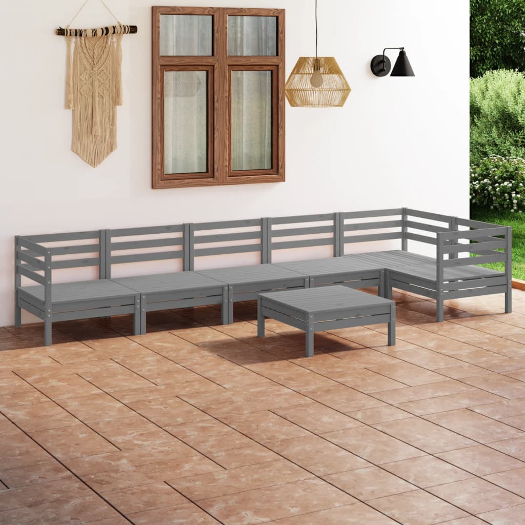 Vetonek Juego de muebles de jardín 7 piezas madera de pino maciza gris