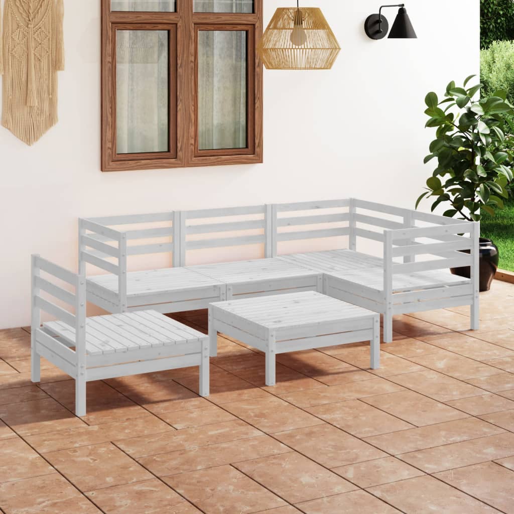 Vetonek Juego de muebles de jardín 6 piezas madera maciza pino blanco