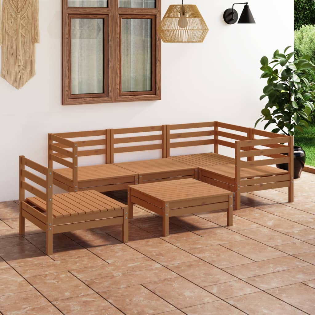 Vetonek Juego muebles de jardín 6 pzas madera maciza pino marrón miel