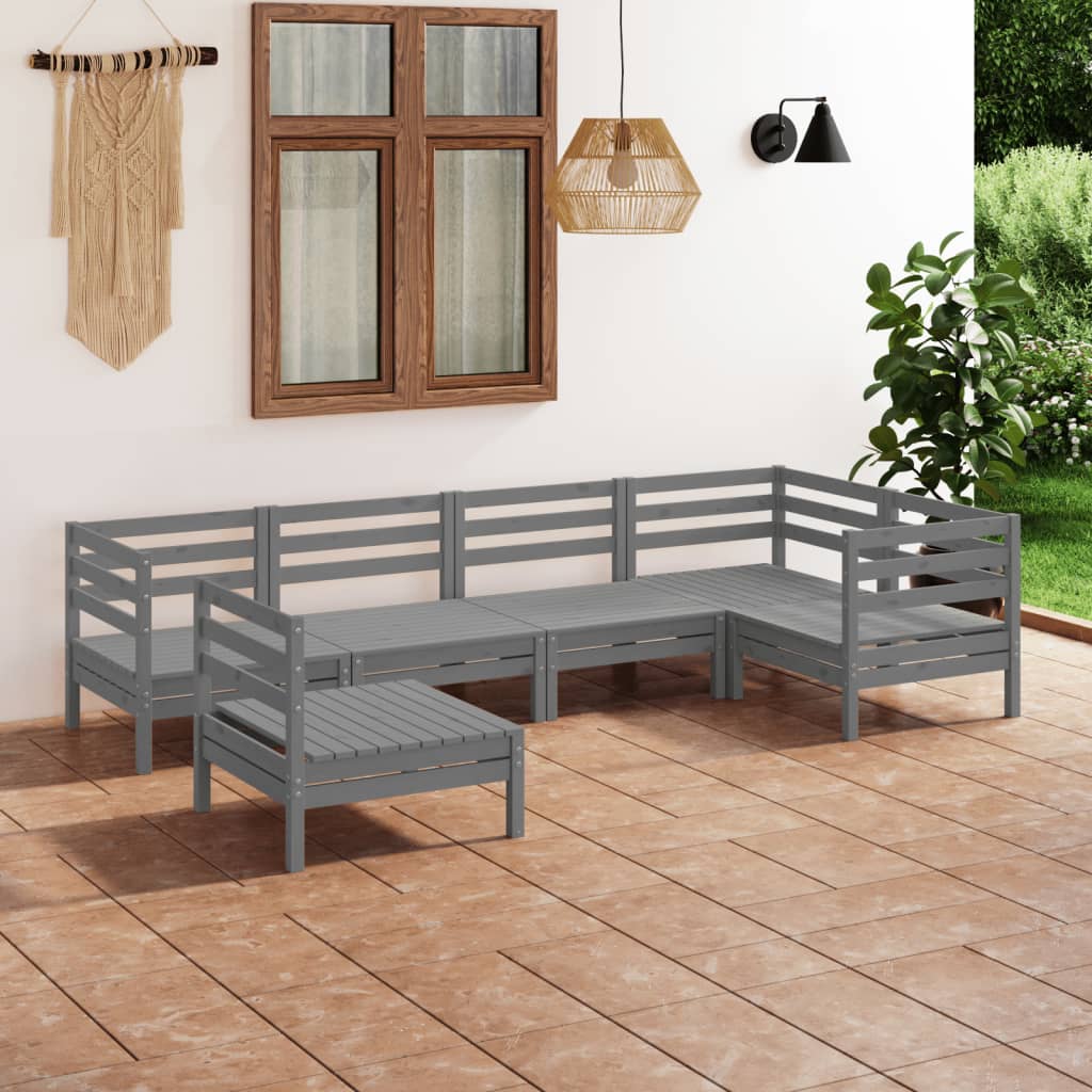 Vetonek Juego de muebles de jardín 6 piezas madera maciza de pino gris