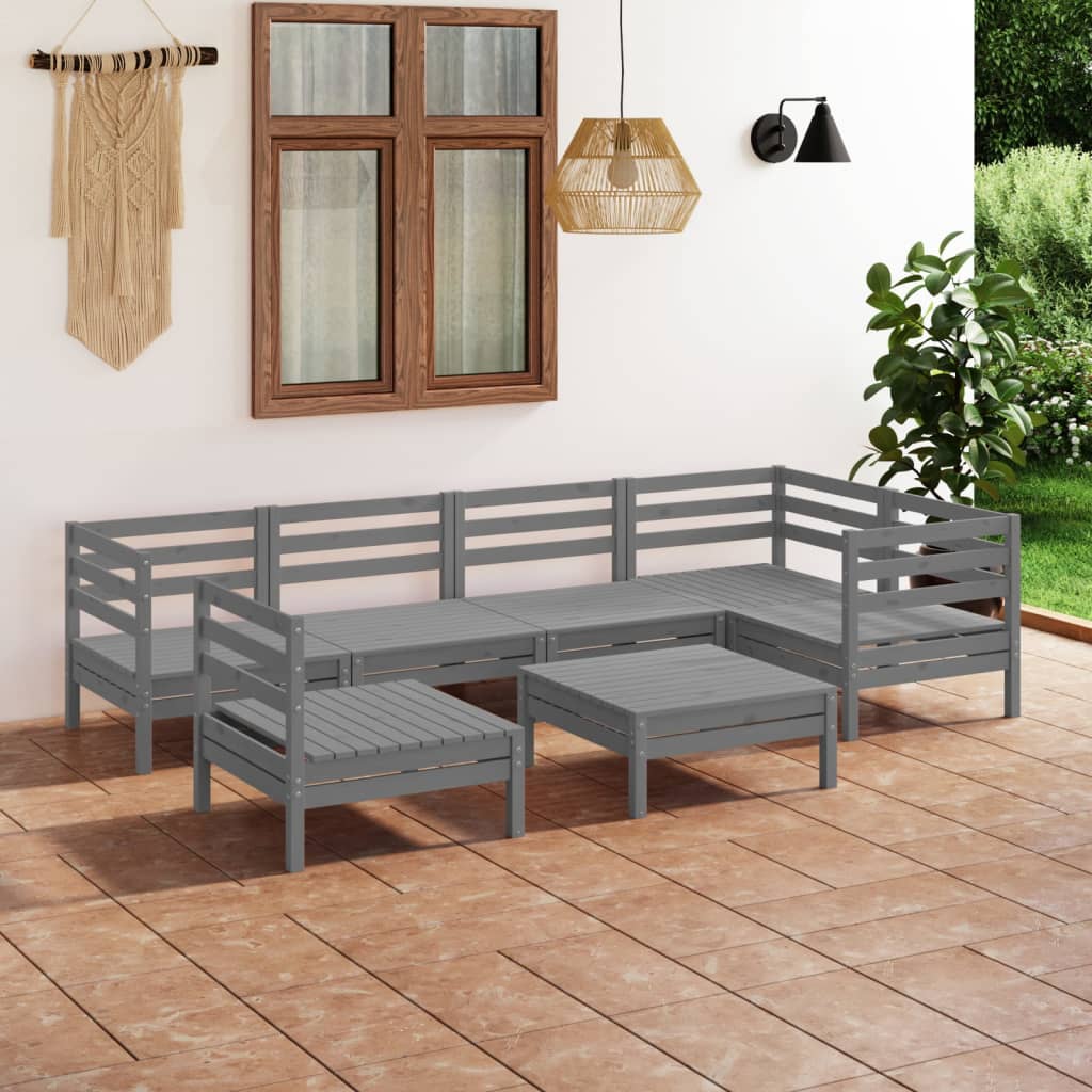 Vetonek Juego de muebles de jardín 7 piezas madera de pino maciza gris