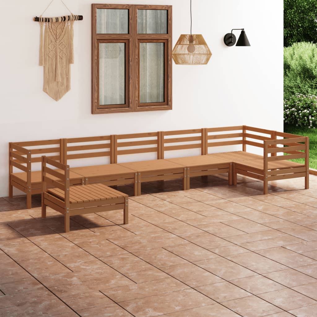 Vetonek Juego muebles de jardín 7 pzas madera pino maciza marrón miel