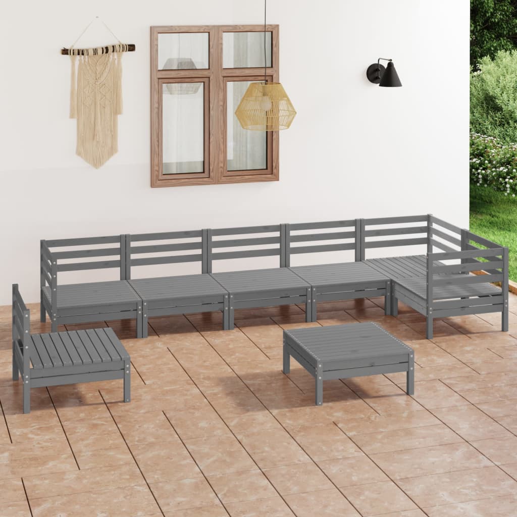 Vetonek Juego de muebles de jardín 8 piezas madera de pino maciza gris