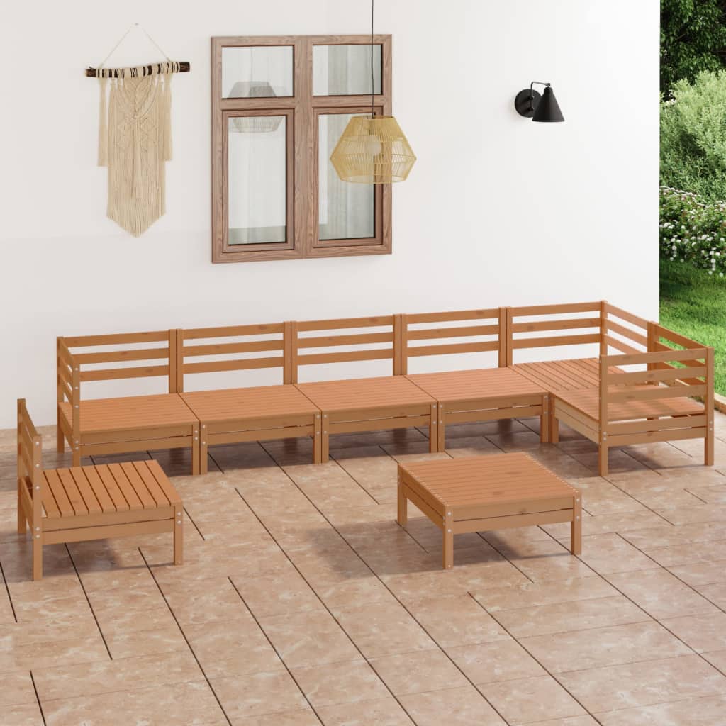 Vetonek Juego muebles de jardín 8 pzas madera pino maciza marrón miel