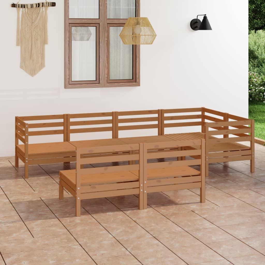 Vetonek Juego muebles de jardín 7 pzas madera pino maciza marrón miel