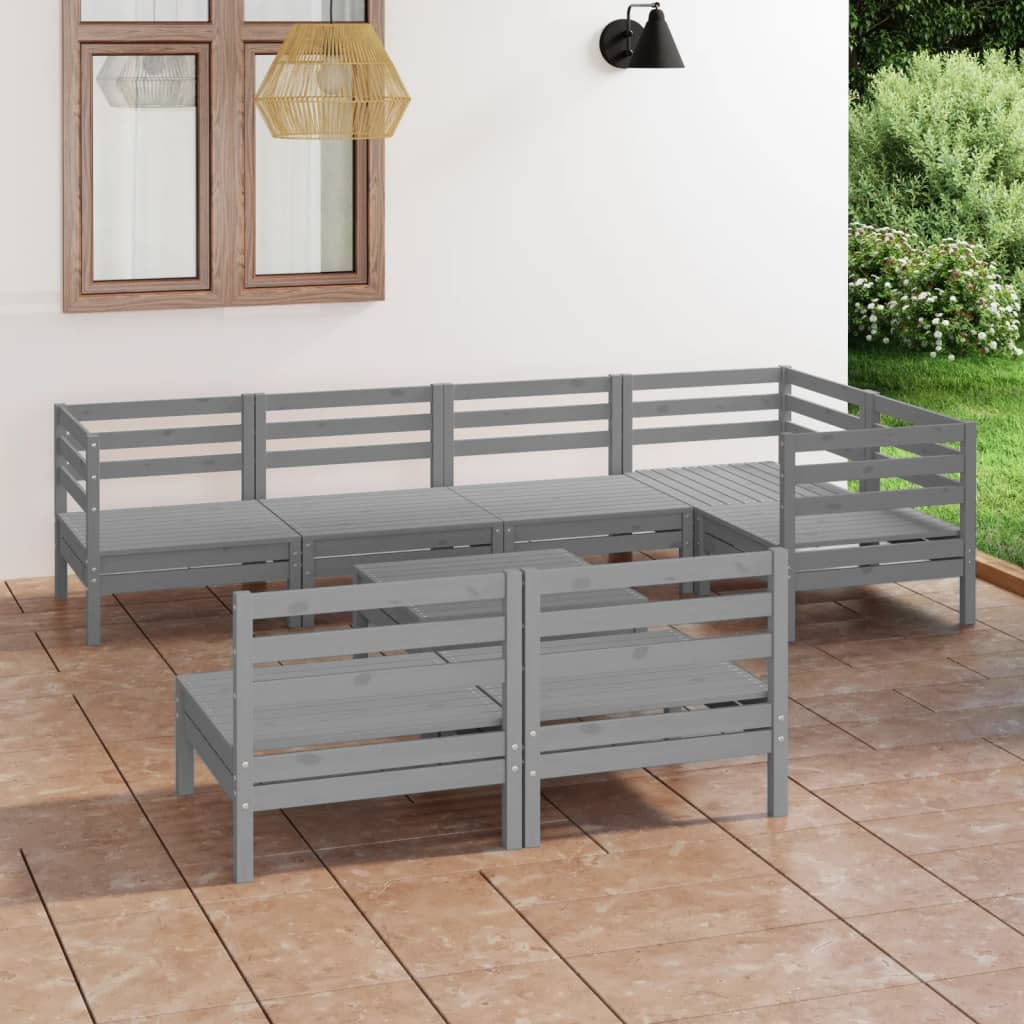 Vetonek Juego de muebles de jardín 8 piezas madera de pino maciza gris