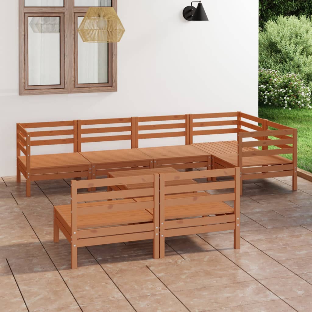 Vetonek Juego muebles de jardín 8 pzas madera pino maciza marrón miel