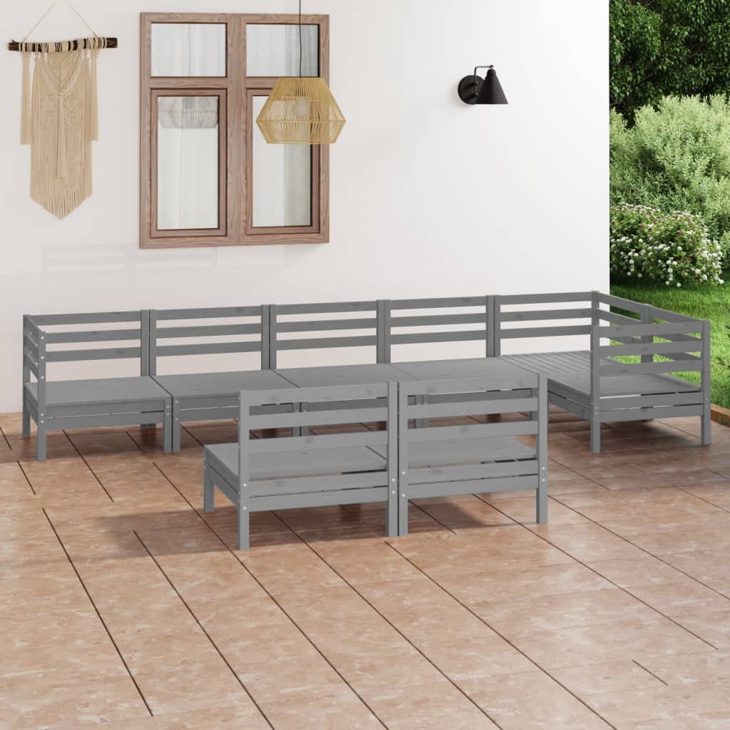 Vetonek Juego de muebles de jardín 8 piezas madera maciza de pino gris