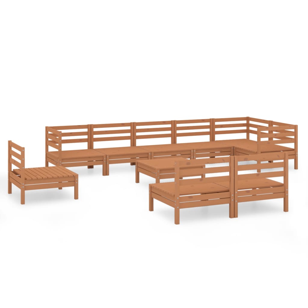 Juego muebles de jardín 10 pzas madera maciza pino marrón miel vidaXL