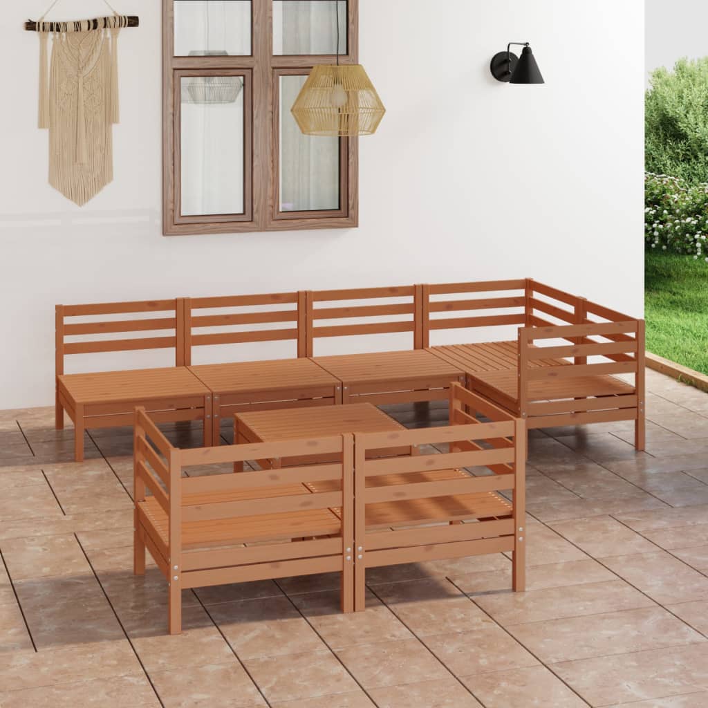 Vetonek Juego muebles de jardín 8 pzas madera maciza pino marrón miel