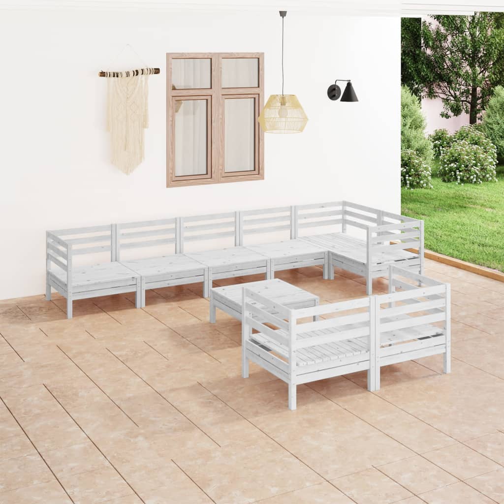 Vetonek Juego de muebles de jardín 9 piezas madera maciza pino blanco