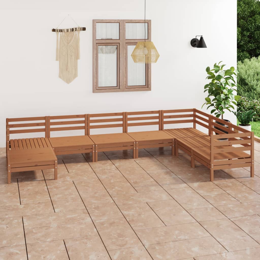 Vetonek Juego muebles de jardín 8 pzas madera maciza pino marrón miel