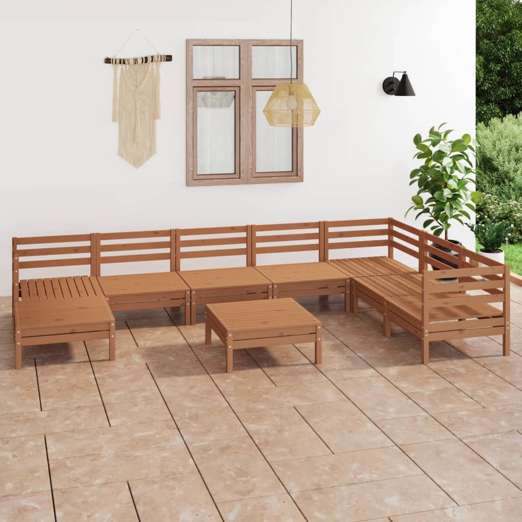 Vetonek Juego muebles de jardín 9 pzas madera maciza pino marrón miel