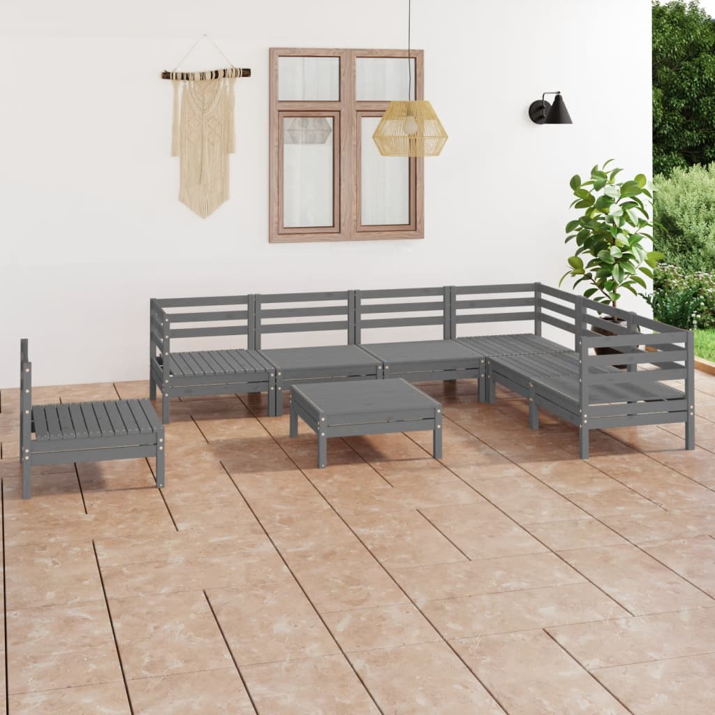 Vetonek Juego de muebles de jardín 8 piezas madera maciza de pino gris