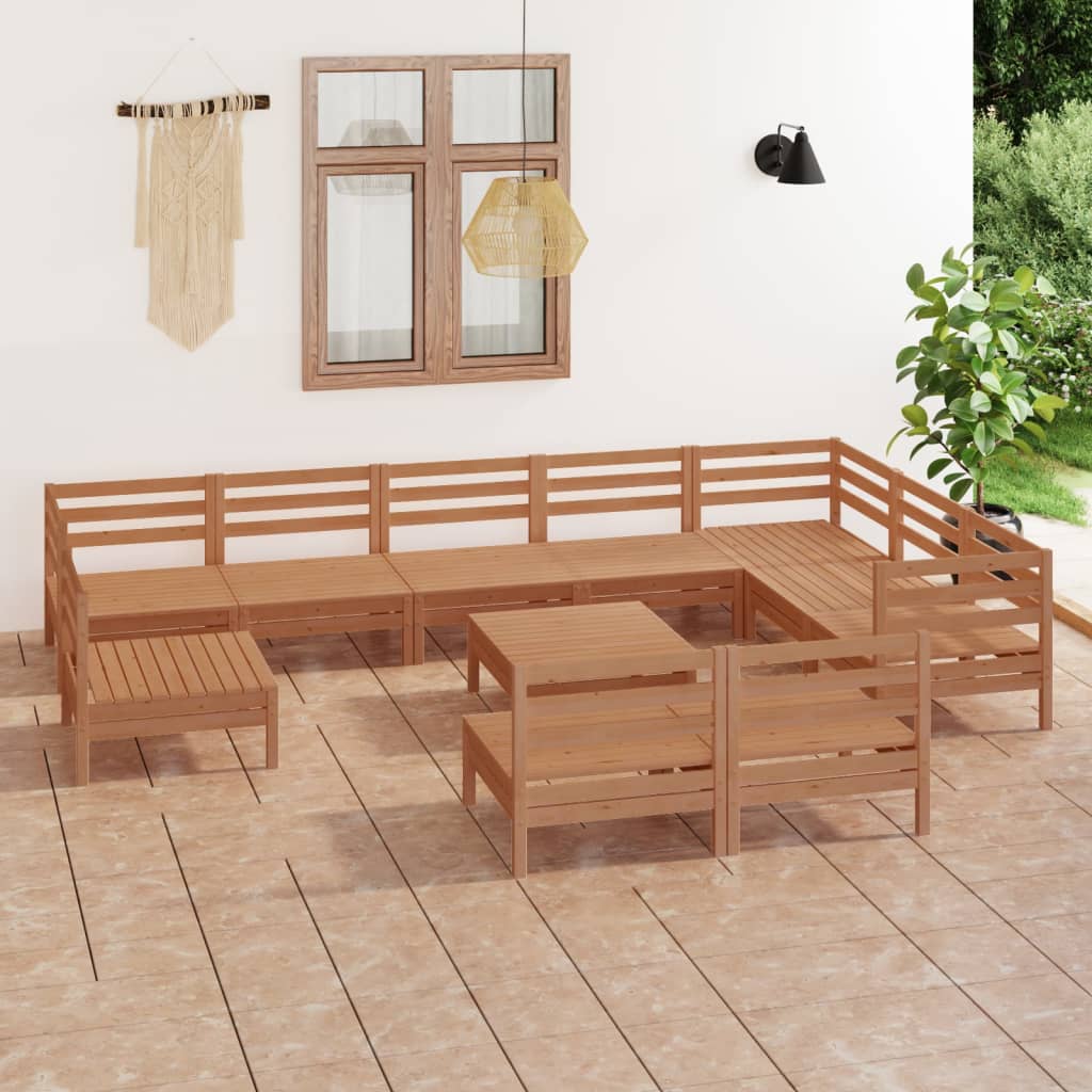 Vetonek Juego muebles de jardín 11 pzas madera maciza pino marrón miel