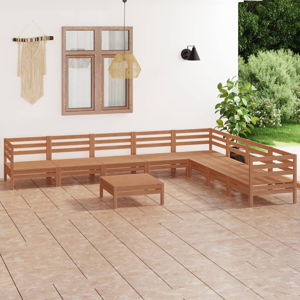 Vetonek Juego muebles de jardín 9 pzas madera maciza pino marrón miel