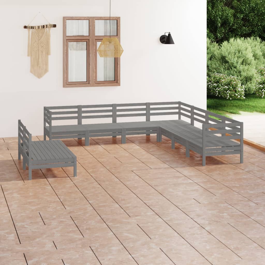 Vetonek Juego de muebles de jardín 9 piezas madera maciza de pino gris