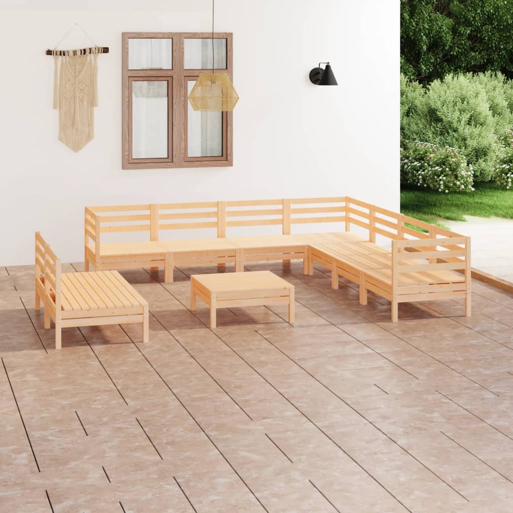 Vetonek Juego de muebles de jardín 10 piezas madera maciza de pino