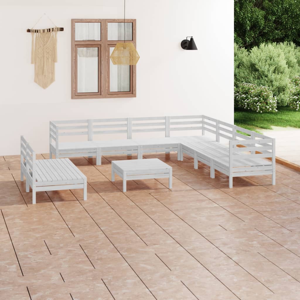 Vetonek Juego de muebles de jardín 10 piezas madera maciza pino blanco