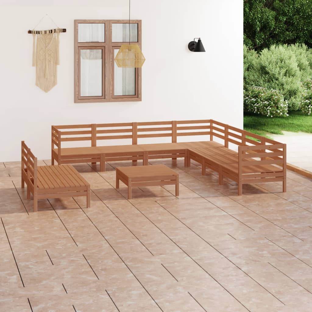 Vetonek Juego muebles de jardín 10 pzas madera maciza pino marrón miel