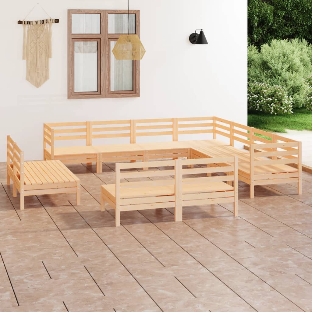 Vetonek Juego de muebles de jardín 11 piezas madera maciza de pino