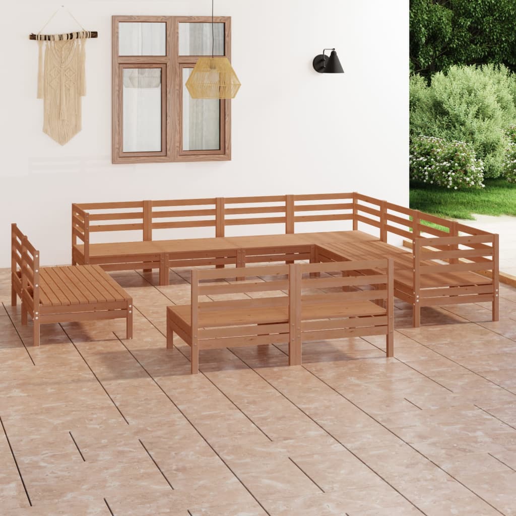 Vetonek Juego muebles de jardín 11 pzas madera maciza pino marrón miel